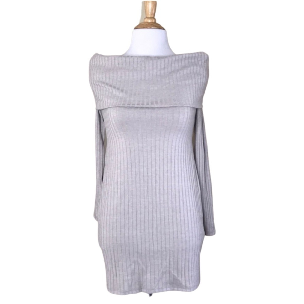 Silence + Noise | Gray Rib Cowls-neck Dress S